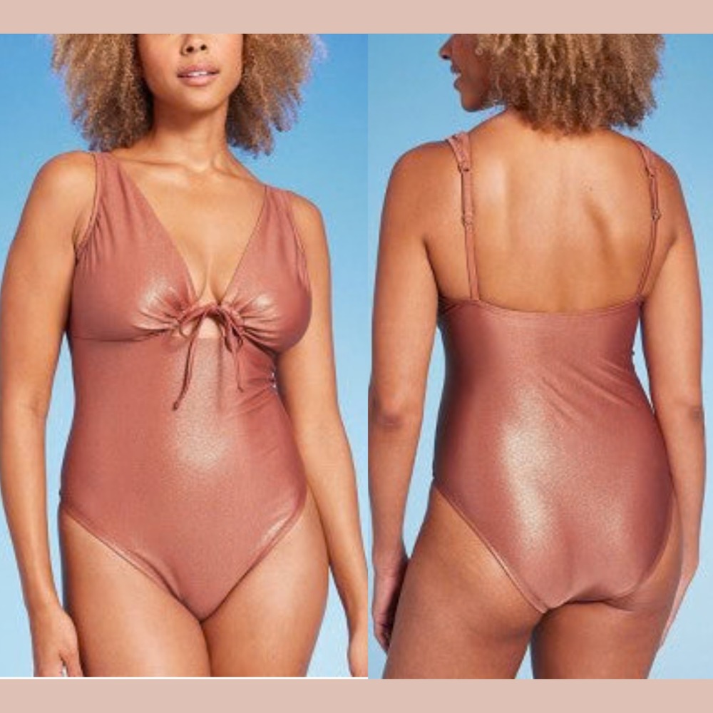 NWT $40 Shade & Shore [ Medium ] Front Cut Out Tie-Front One Piece Swimsuit 6963